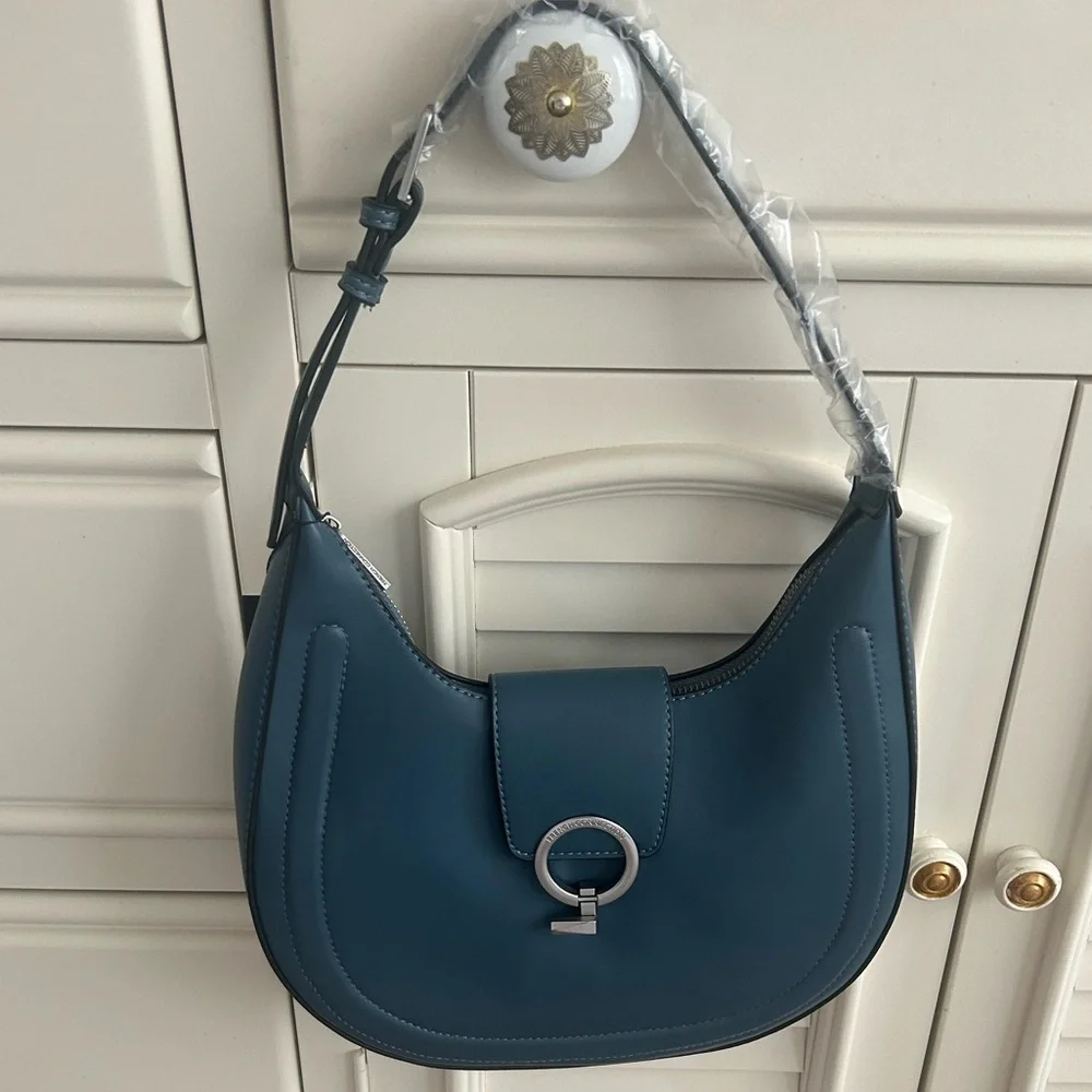 NWT FRENCH CONNECTION Smooth Ring Closure Shoulder Hobo Bag Legion Blue